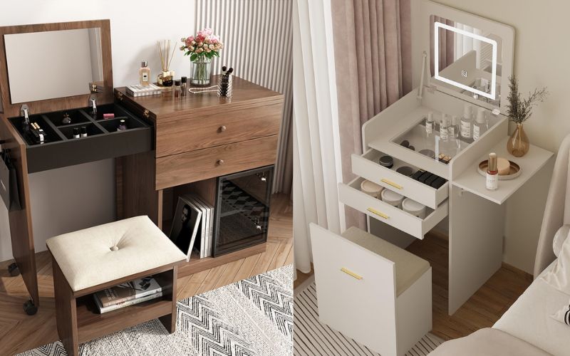 Mẫu bàn làm việc kết hợp bàn trang điểm có gương gấp