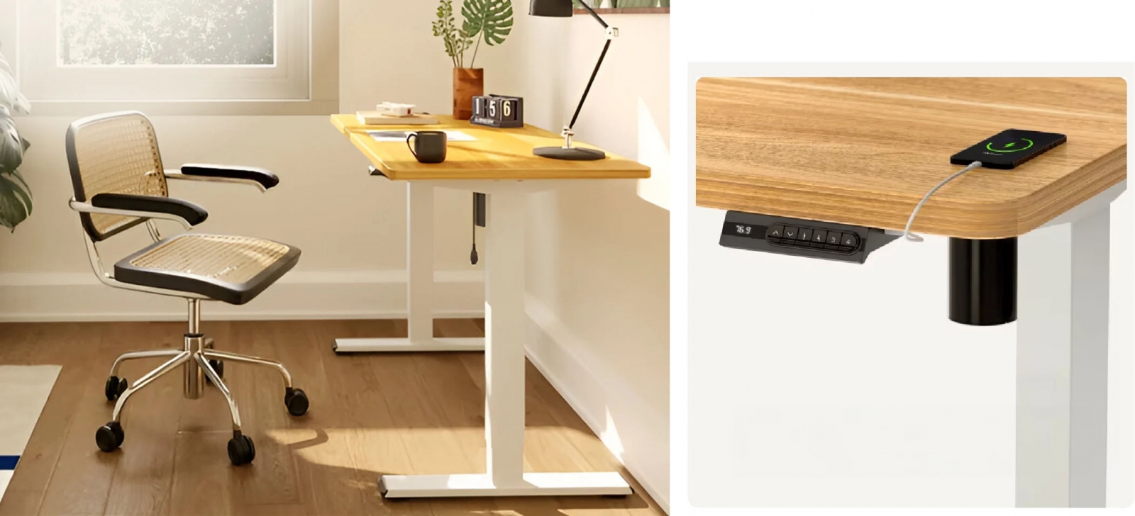 Thiết kế linh hoạt điều chỉnh lên xuống bằng bản điều khiển thông minh của bàn BNH105
