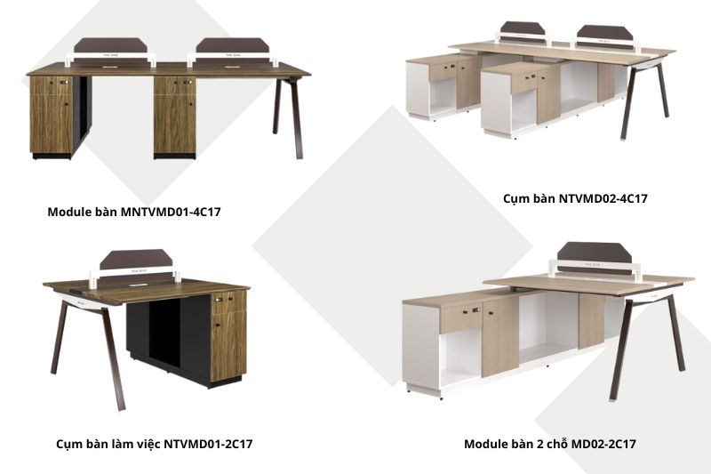 Một số mẫu bàn làm việc cụm chân sắt đang được thị hiếu hiện nay