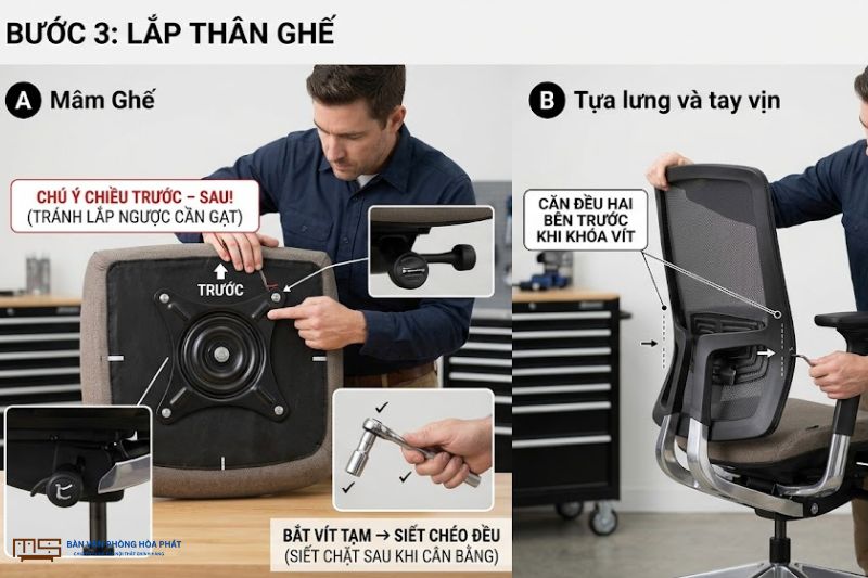 Hướng dẫn cách lắp phần thân ghế sao cho đúng cách