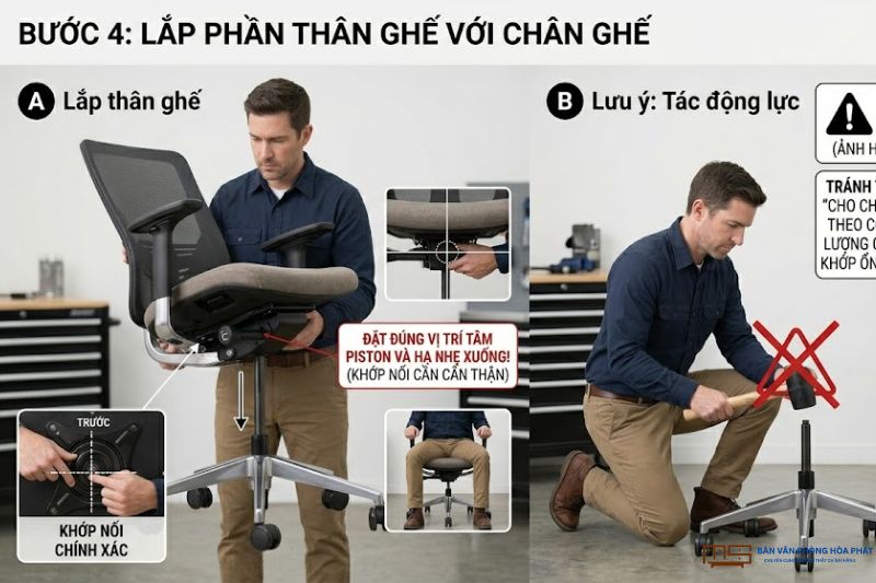 Lắp phần thân ghế với chân ghế lại với nhau